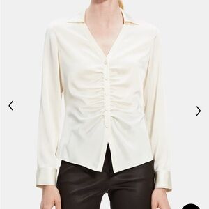 Theory Ruched Button Down Shirt in Ivory